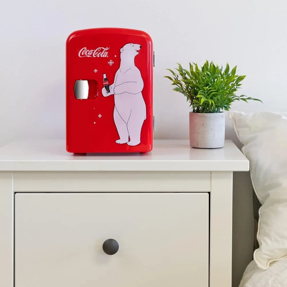 Coca-Cola 4L Portable Cooler/Warmer, Compact Personal Travel Fridge for Snacks Lunch Drinks Cosmetics, Includes 12V and AC Cords