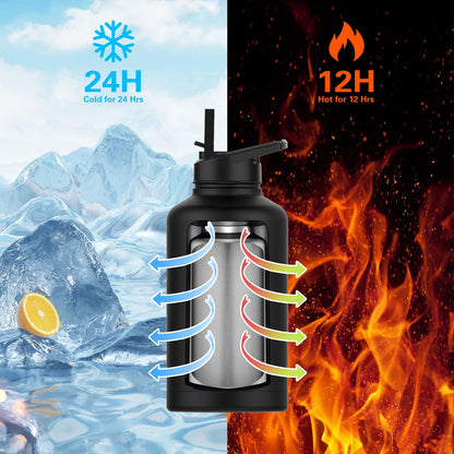 Watersy 16/32oz Sports Water Bottle Stainless Steel Thermal Bottle Large Capacity Insulated Cup Keep Cold Tumbler Gym Kettle