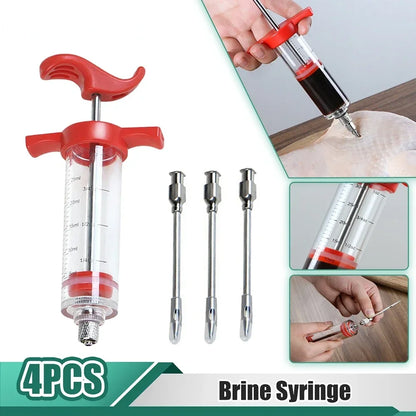 Flavor Needle BBQ Meat Syringe Marinade Injector Pork Steak Meat Sauces Syringes With 3 Stainless Steel Needles Kitchen Tools