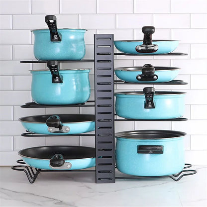 5/8 Tiers Kitchen Rack Adjustable Pan Pot Rack Rustproof Metal Cabinet Pantry Organizer Pots Lids Storage Holder Kitchen Storage