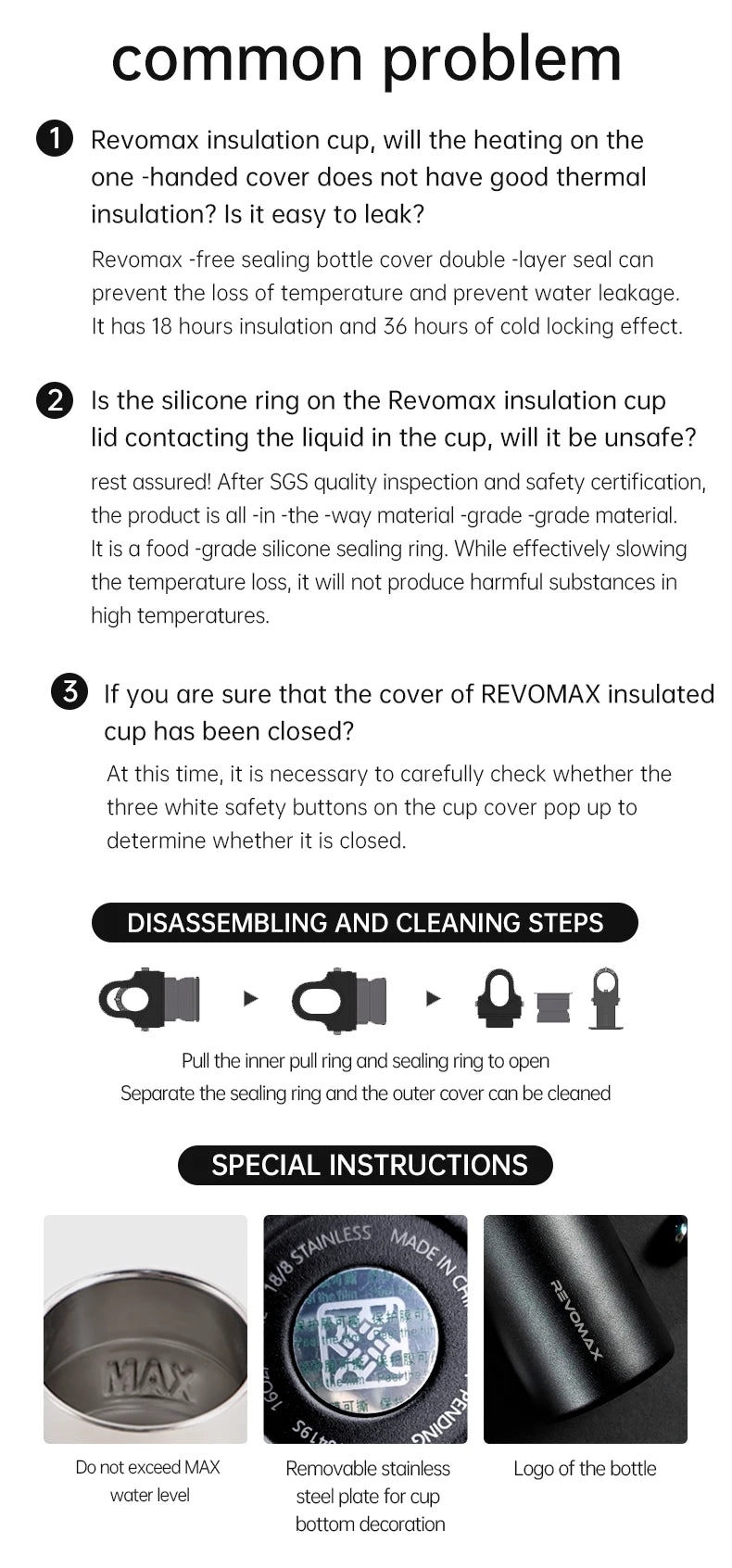 REVOMAX Large Capacity Stainless Steel Thermos Portable Vacuum Flask Insulated Tumbler With No Screw Lid Thermo Bottle 950ml