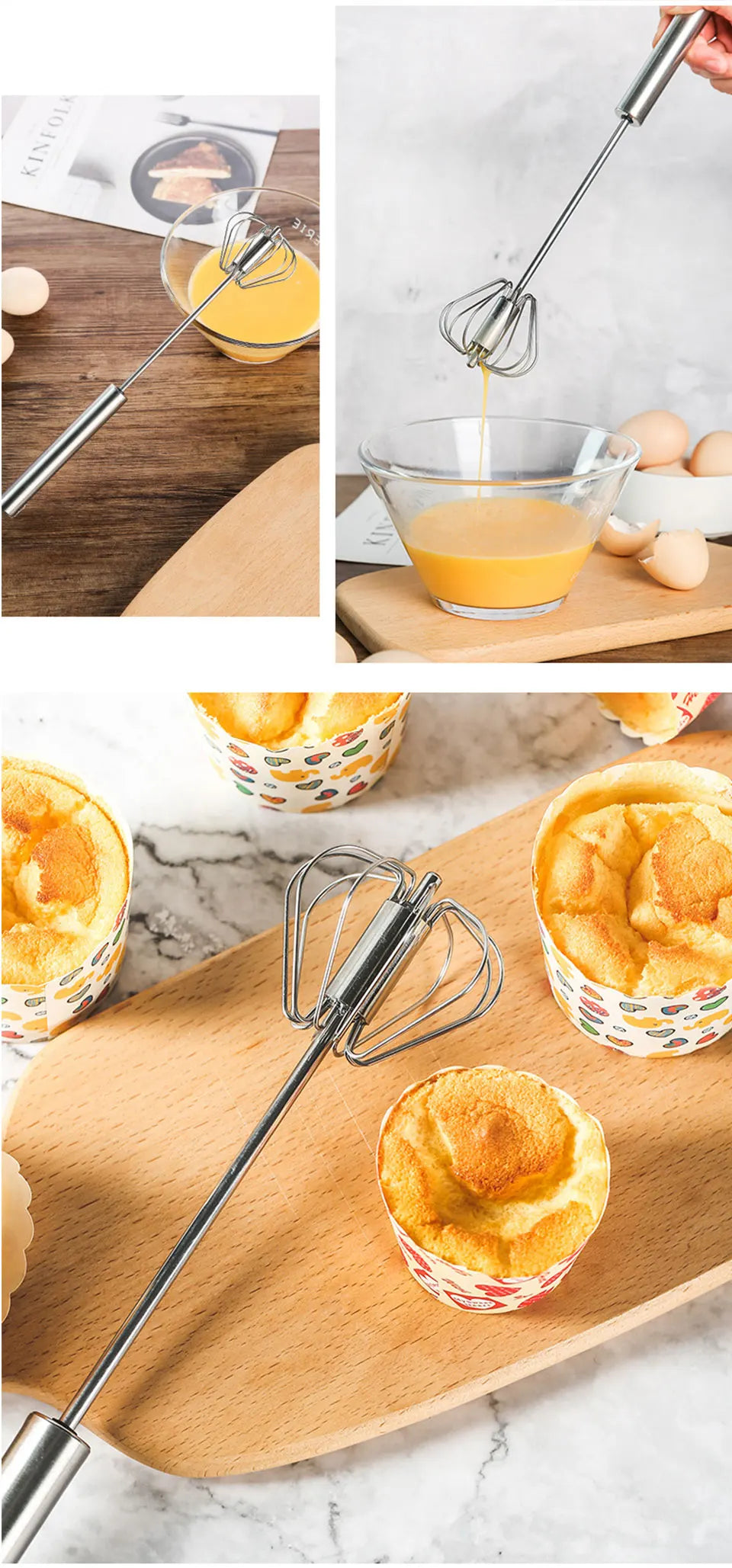 Semi-automatic Egg Beater 304 Stainless Steel Egg Whisk Manual Hand Mixer Self Turning Egg Stirrer Kitchen Accessories Egg Tools