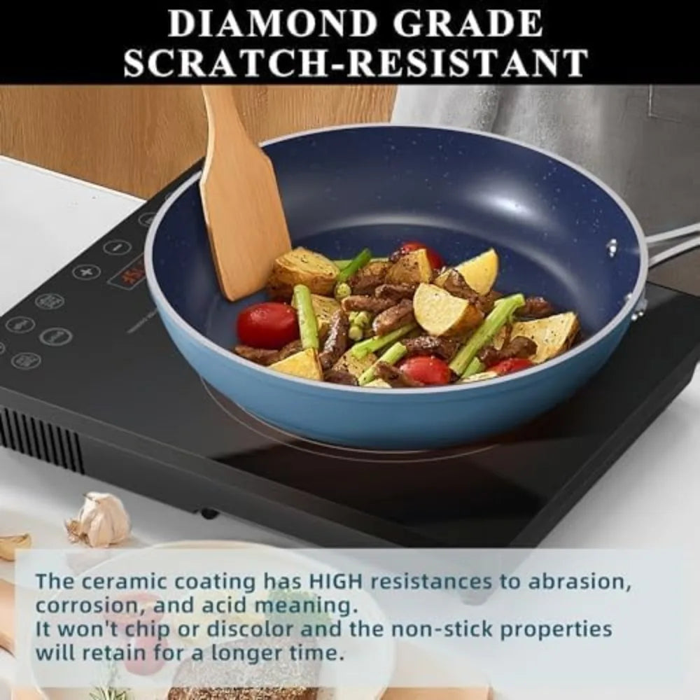 Healthy Duralon Blue Ceramic Nonstick Cookware Set, Diamond Infused Scratch-Resistant, PFAS Free, Dishwasher & Oven Safe