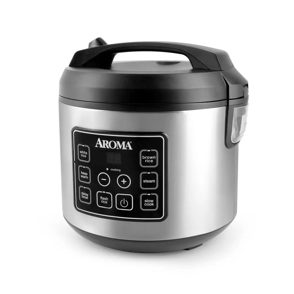 20-Cup Rice & Multi-Cooker with Steamer Tray Programmable Digital Controls Stainless Steel Delay Timer 4-Piece Set