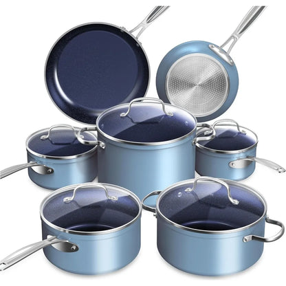 Healthy Duralon Blue Ceramic Nonstick Cookware Set, Diamond Infused Scratch-Resistant, PFAS Free, Dishwasher & Oven Safe