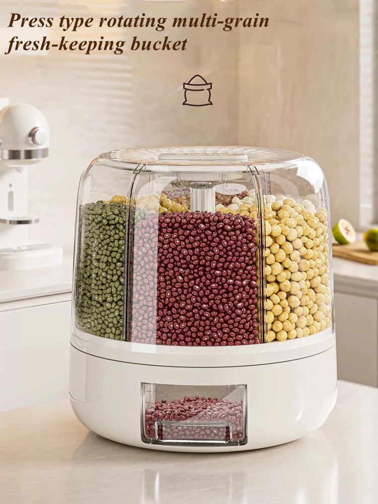 360 Degree Rotating Rice Dispenser Sealed Dry Cereal Grain Bucket Moisture-proof Food Storage Box Container Kitchen Organizer