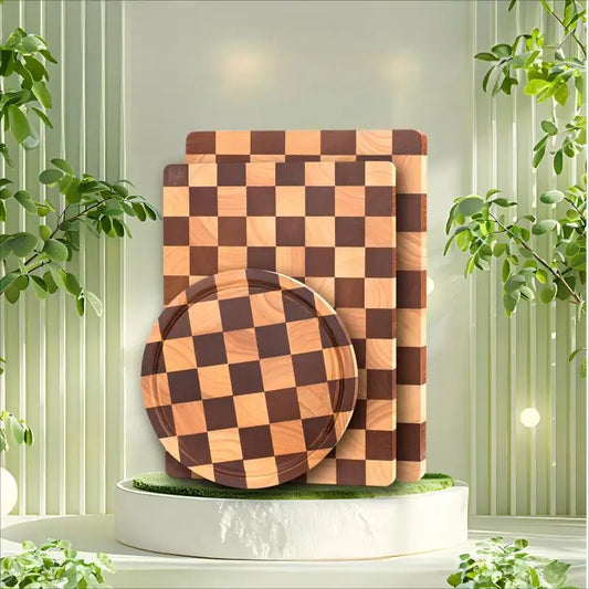 Wooden Checkerboard Pattern Cutting Board  Large Charcuterie Board for Meat, Cheese, Bread, Vegetables, Fruits, Kitchen Gadget