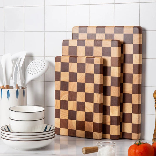 Acacia Wood Kitchen Board,Natural Splicing checkerboard texture chopping board,Solid Wood kitchen Board Non-slip Knife Board