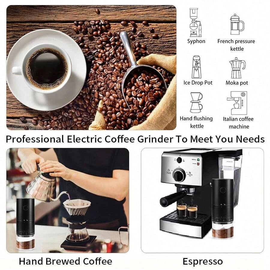 New Portable USB Electric Coffee Bean Grinder 38 Gears External Adjustable 1500mAh Rechargeable Household Mini Coffee Machine