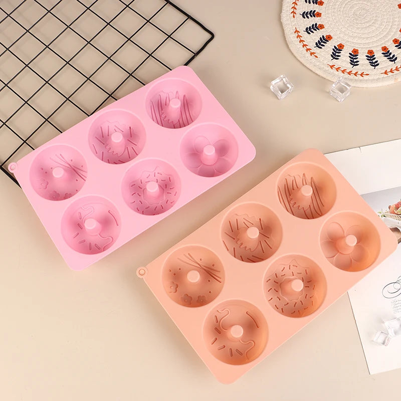 Silicone Donut Mold 6 Cavity Chocolate Mold Pastry Bread Cake Mould Non-Stick Dessert Mold DIY Baking Tray Doughnut Making Tool