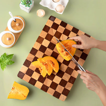 Wooden Checkerboard Pattern Cutting Board  Large Charcuterie Board for Meat, Cheese, Bread, Vegetables, Fruits, Kitchen Gadget