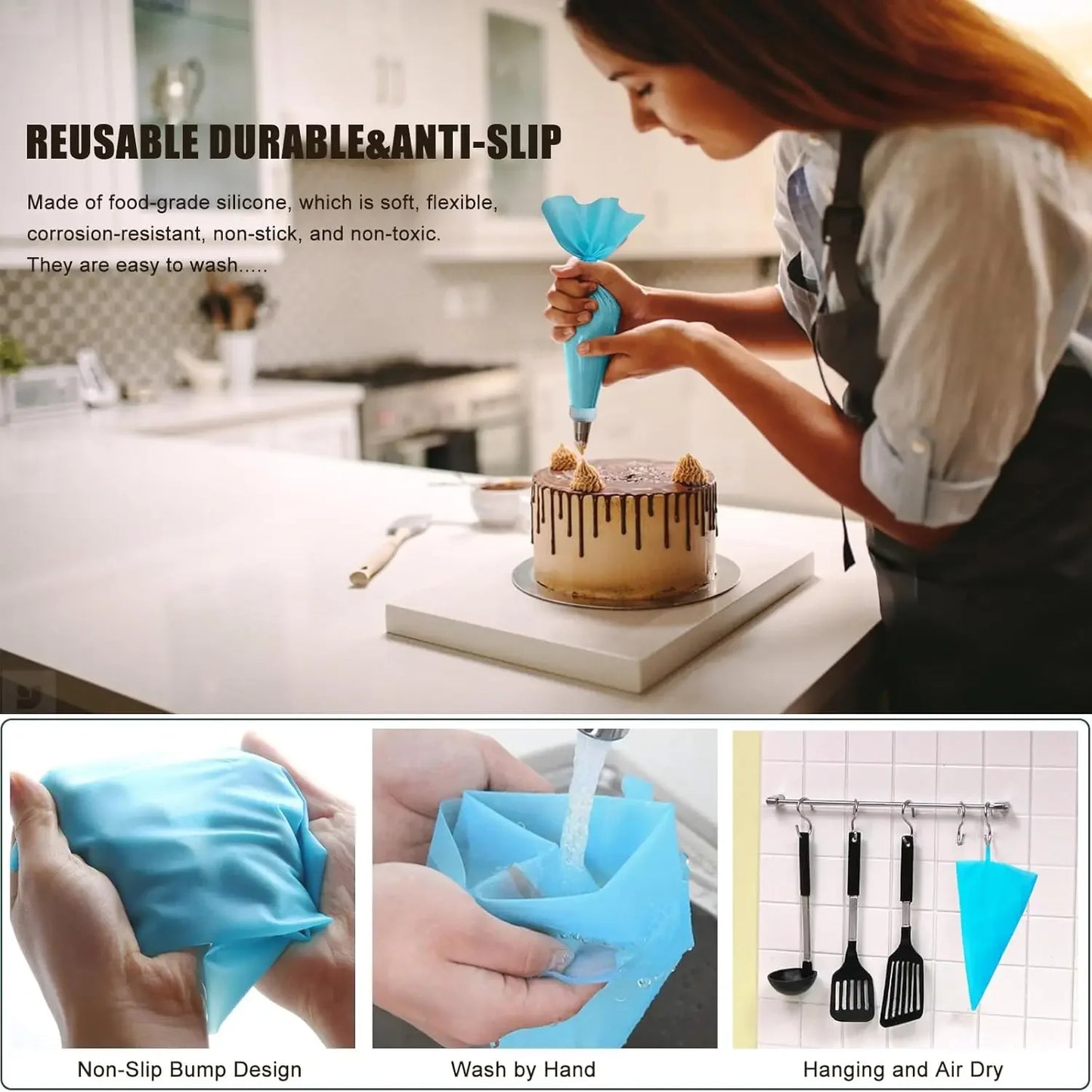 Piping Bags Cake Decorating Tools Reusable Silicone Pastry Bag Stainless Steel Nozzle Piping Nozzles Pastry Set Baking Tools