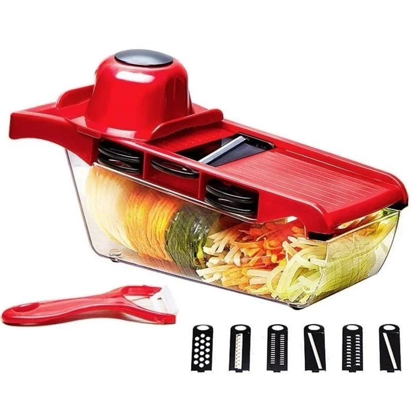 6 in 1 Multifunctional Vegetable Slicer Cutter Shredders Slicers with Basket Fruit Potato Chopper Carrot Grater Kitchen Gadgets