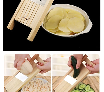 Wooden Vegetables Cutter,Adjustable Vegetable 0.5-7mm Slicer for Potato,Tomato and Onion Cabbage Shredder Chip Fruit Chopper