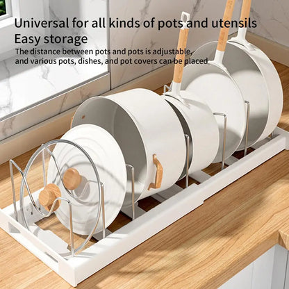 Kitchen Cabinet Organizers Pot Storage Rack Expandable Stainless Steel Pan Shelf Organizer Cutting Board Drying Cookware Shelf