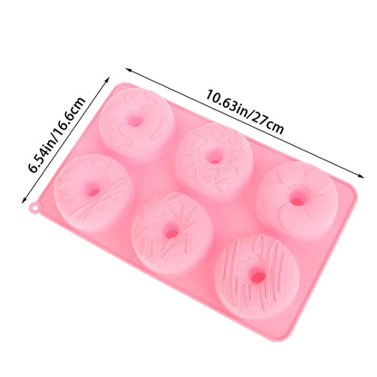 Silicone Donut Mold 6 Cavity Chocolate Mold Pastry Bread Cake Mould Non-Stick Dessert Mold DIY Baking Tray Doughnut Making Tool