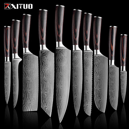 XITUO Kitchen Knives set 1-10PCS Chef knife High Carbon Stainless Steel Santoku knife Sharp Cleaver Slicing Knife Best Choice