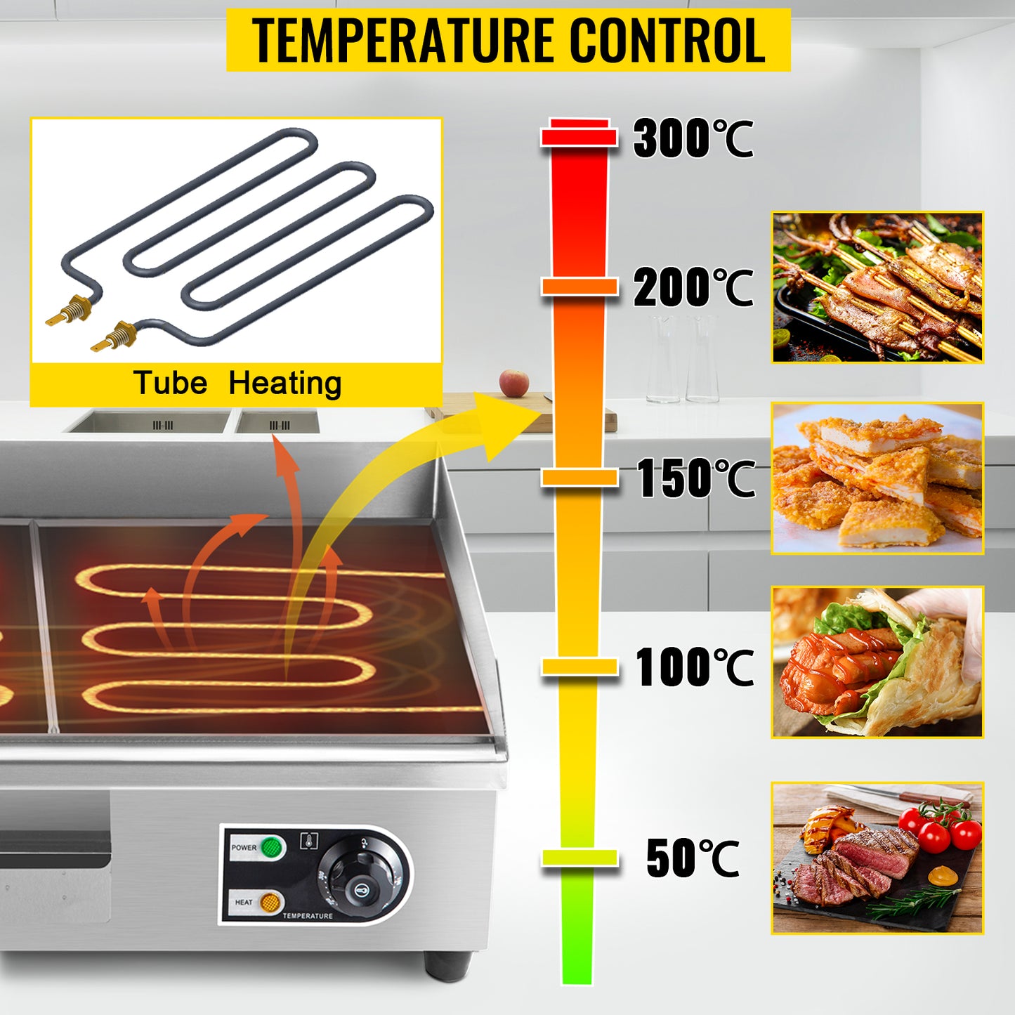 VEVOR Electric Countertop Griddle with Drawer Stainless Steel Flat Top Grill Barbecue BBQ machine for Outdoor Camping Cooking